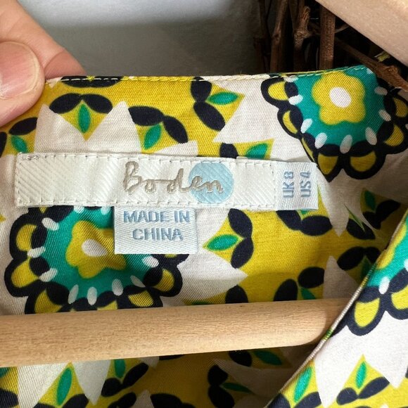 Boden Retro 60s Mod Floral Print Ravello Blouse 4US Yellow Silk Blend - Picture 5 of 7
